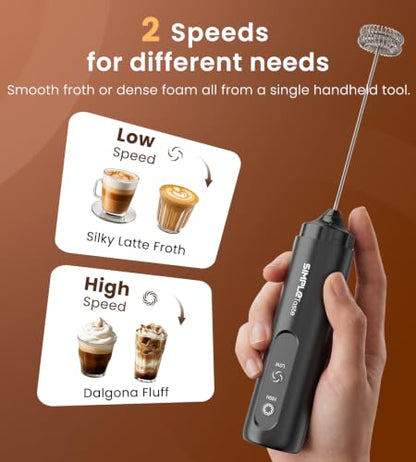 Rechargeable Milk Frother Handheld - 2 Speeds, Galaxy Black, USB-C Charging