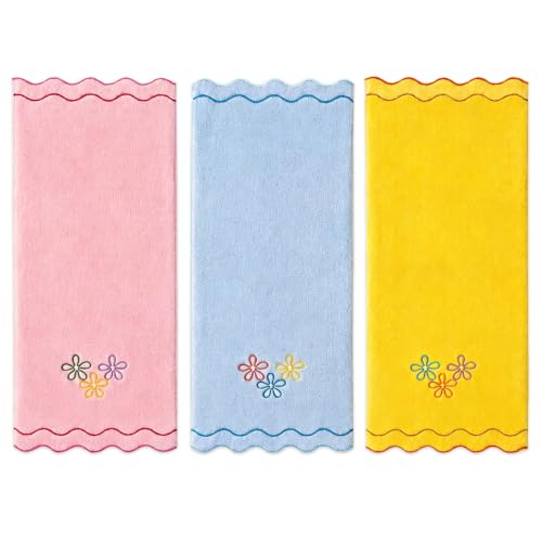 Cartoon Cotton Hand Towels Set - Embroidered Floral Scalloped Edge Bathroom Kitchen Decor