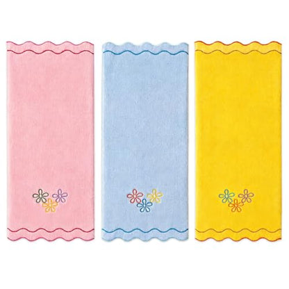 Cartoon Cotton Hand Towels Set - Embroidered Floral Scalloped Edge Bathroom Kitchen Decor