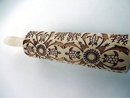 HAWAII Rolling Pin with Pineapple Dolphin Turtle Seaside Beach Sun Hawaii Pattern Design Baking Tool