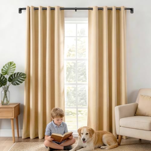 Adjustable Curtain Rods Set of 32 to 86 Inches with No-Drill & Wrap-Around Brackets, Black