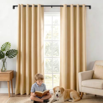 Adjustable Curtain Rods Set of 32 to 86 Inches with No-Drill & Wrap-Around Brackets, Black
