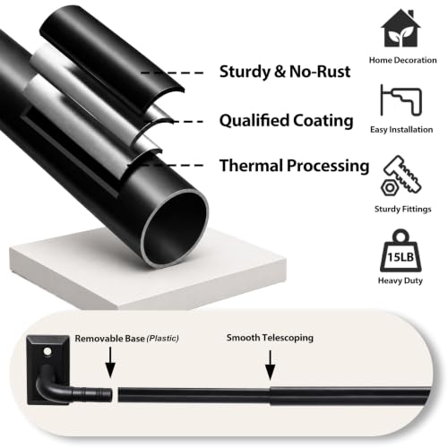 HOTOZON French Door Curtain Rod 2 Pack, 16-30 Inch Adjustable Black