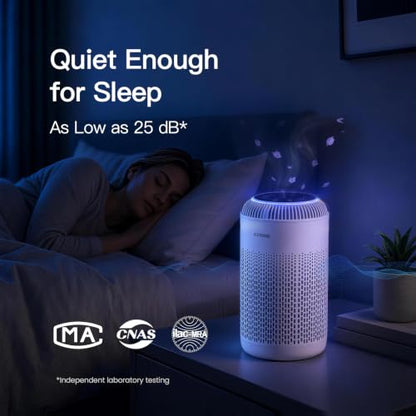 EZDONE White Compact Air Purifier with HEPA Filter & Aroma Tray for Bedroom