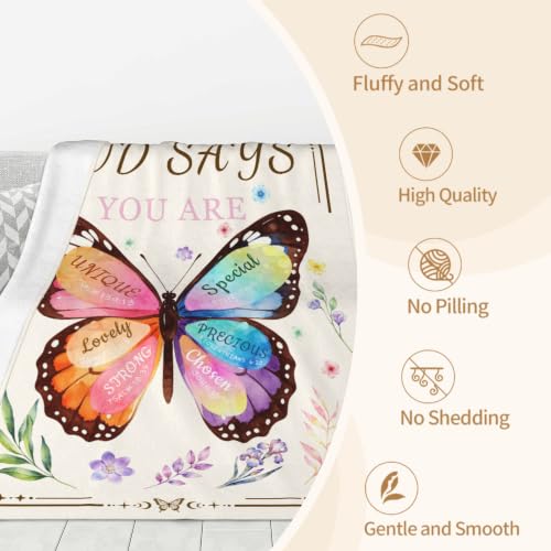Christian Blanket for Women with Butterfly and Bible Verses - 50x60 Inches - Variation of Christian / 60x50in