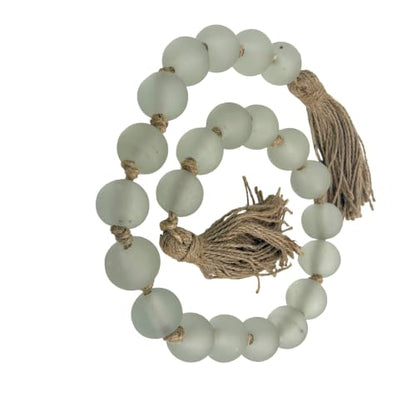 Frosted Glass Bead Garland - White Coastal Decor, 46 Inch with Tassels