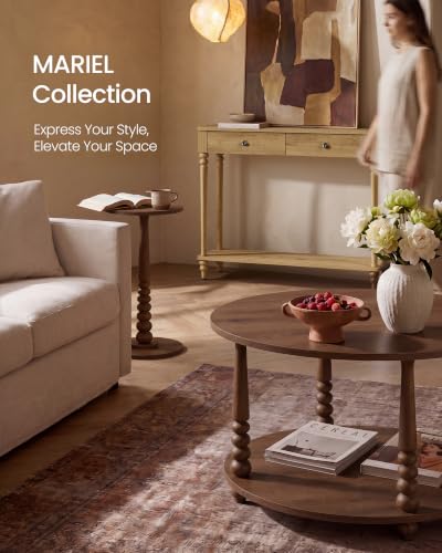 VASAGLE 2-Tier Round Coffee Table with Storage - Chestnut Brown