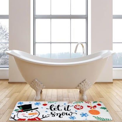 Christmas Snowman Bathroom Rugs Set - 20x47 & 16x24 Inches, Festive Tufted Decor