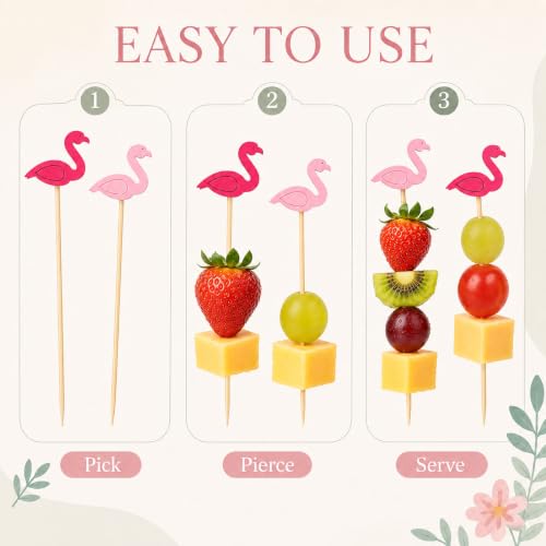 200pcs Flamingo Cocktail Picks - Decorative Bamboo Toothpicks for Appetizers & Drinks