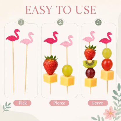 200pcs Flamingo Cocktail Picks - Decorative Bamboo Toothpicks for Appetizers & Drinks