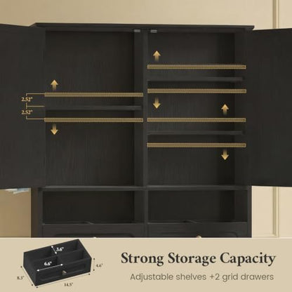 Black Over Toilet Storage Cabinet with Mobile Cart - Bathroom Organizer