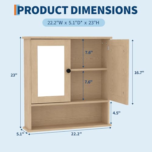 IDEALHOUSE Wall-Mounted Medicine Cabinet with Mirror - Oak Variation