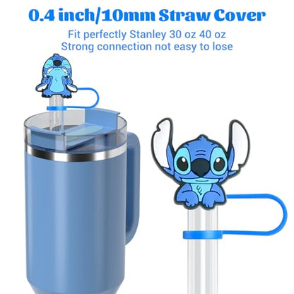 10mm Stanley Straw Topper, 5Pcs Straw Cover Cap for Stanley 30Oz 40Oz Tumbler, Funny Reusable Straw Tip Covers for Stanley Cup Accessories, Blue