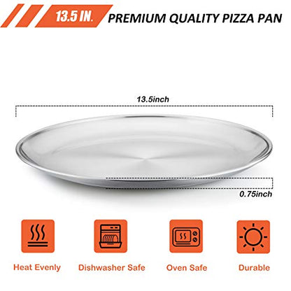 E-far 13.5 Inch Pizza Pan, Stainless Steel Pizza Pie Pan Tray Platter, Healthy Metal Pizza Baking Cooking Pan for Oven, Dishwasher Safe