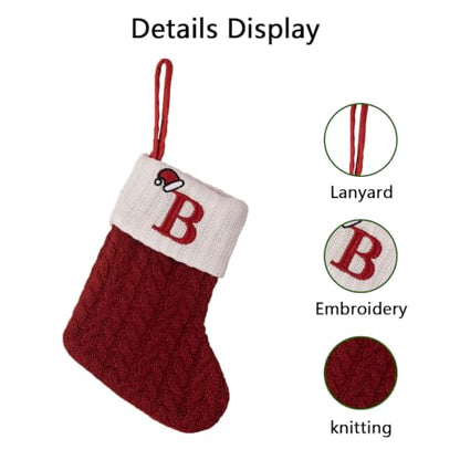 Mini Christmas Stockings with Initial Letter A - Holiday Tree Decoration - Red-A