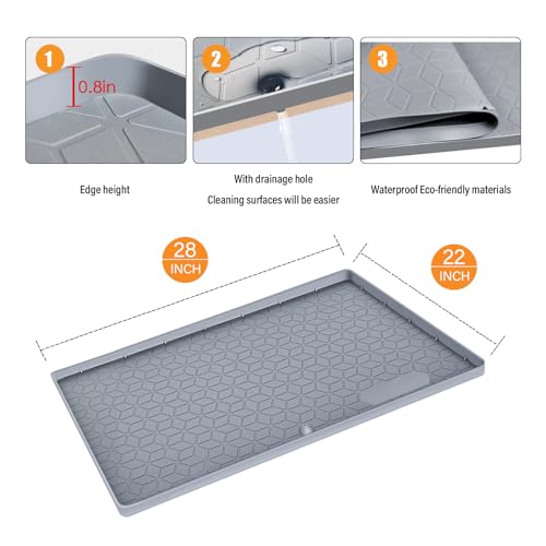 Under Sink Mat for Kitchen Waterproof, 34" x 22" Silicone Under Sink Tray with Drain Hole, Sink Protectors for Kitchen Cabinet Liner, Up to 3.3 Gallons Liquid Drip Tray (Grey, 34'' x 22'')