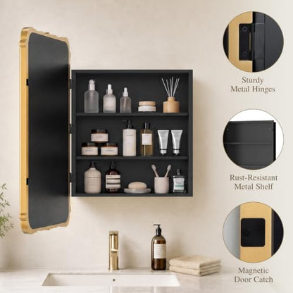 Vintage Wooden Medicine Cabinet with Mirror and Storage - Gold, 20x30 Inches