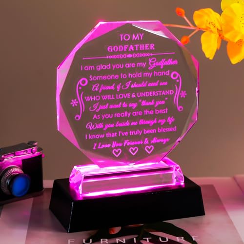 LED Crystal Godfather Gift with Colorful Base - Keepsake for Father’s Day, Christmas, Birthday