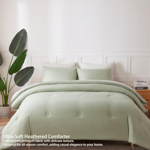 Sage Green Heathered Comforter Set Queen 3 Piece Bedding Set - Soft & Modern