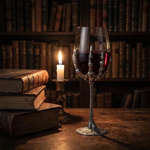Gothic Skull Wine Glass Skeleton Goblet Bone Hand Chalice 2E - Dark Aesthetic Decor