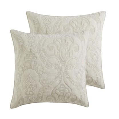 Euro Sham Set 2 Pack - Helena Taupe Ornate Paisley Medallion Cotton Bedding - Tie Closure - 26x26 Inches