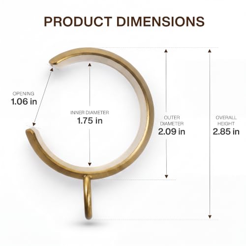 10 Pcs C-Shaped Bypass Curtain Rings - Burnished Brass, 1.75 Inch for 1.25" Rods, Vengo Style