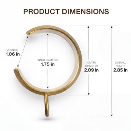 10 Pcs C-Shaped Bypass Curtain Rings - Burnished Brass, 1.75 Inch for 1.25" Rods, Vengo Style