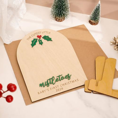 Baby Footprint Keepsake Wooden Sign - Personalized Christmas Mistletoes Footprint Decoration Xmas Footprint