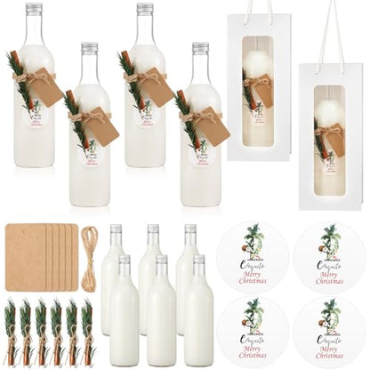 6-Pack 25 oz Christmas Coquito Wine Bottles with Gift Bags and Decorations