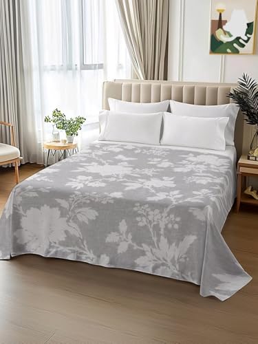 King Flat Sheet - White, Slate Gray, Ash Gray, Silver - Microfiber, Vintage Floral Pattern, Hotel Quality Bedding