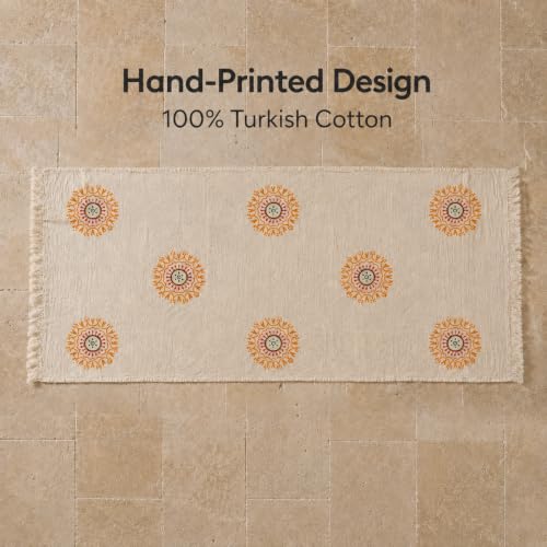 Aegean Halo Hand-Printed Turkish Cotton Beach Towel 39x71 - Natural Turkish Cotton Muslin