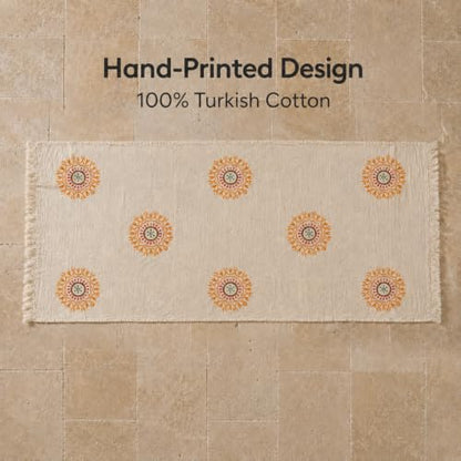 Aegean Halo Hand-Printed Turkish Cotton Beach Towel 39x71 - Natural Turkish Cotton Muslin