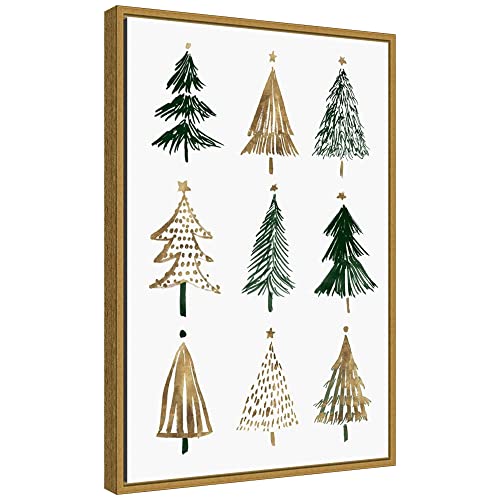 Evergreen Trees Wall Art Canvas 23x16 with Gold Float Frame - Holiday Decor
