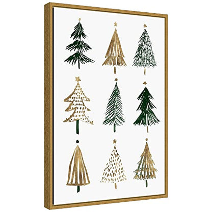 Evergreen Trees Wall Art Canvas 23x16 with Gold Float Frame - Holiday Decor