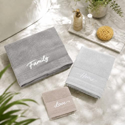 3 Piece Cotton Bath Towel Set with Hand Towel & Washcloth - Grey