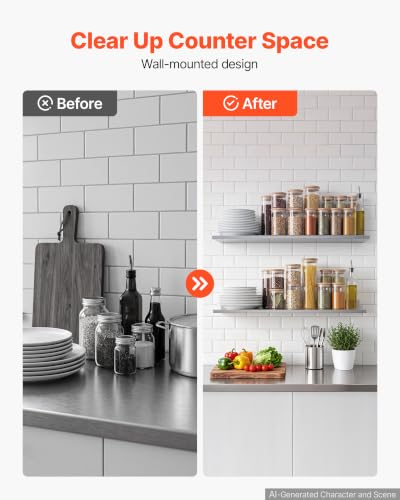 Stainless Steel Wall Mount Floating Shelves 8.6 x 36 Inches 2-Pack Kitchen Storage