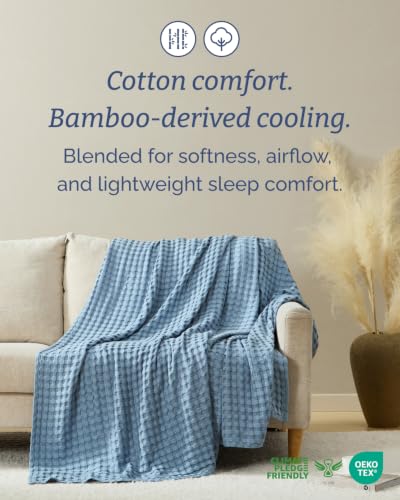Cooling Waffle Blanket for Hot Sleepers - King Size, Dusty Blue, 108x90 - Variation 07