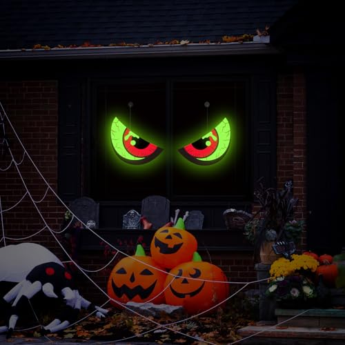 Halloween Window Decorations - Spooky Glowing Eyes, Glow in Dark Indoor & Outdoor, Solar Light-Up Wall & Lawn Decor - Style_A