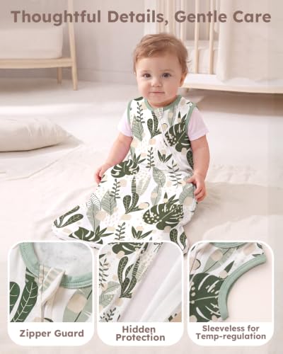 Yoofoss Organic Cotton Baby Sleep Sack 24-36 Months 0.5 TOG Green Banana Leaf XX-Large