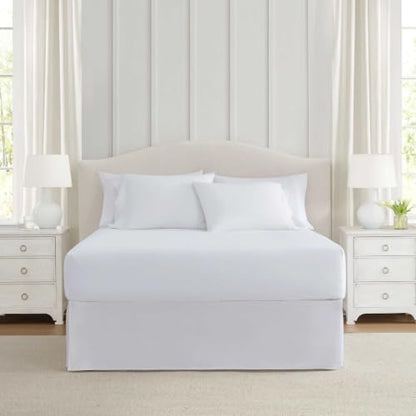 Queen Size Bed Skirt Cotton Percale 15-Inch Drop - Charlotte White