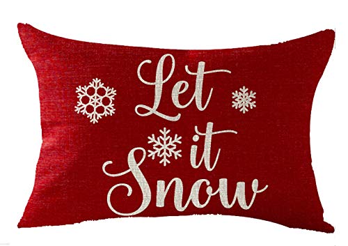 Let It Snow Christmas Throw Pillow Cover 12x20 Inches Cotton Linen Decorative Lumbar