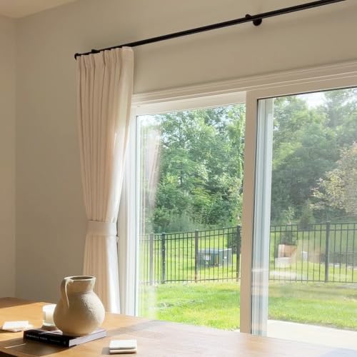 Heavy Duty Black Traverse Curtain Rod with End Cap Finial - Custom Length