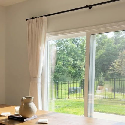 Heavy Duty Black Traverse Curtain Rod with End Cap Finial - Custom Length