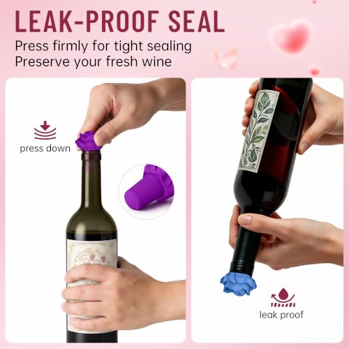 Rose 5-Pack Silicone Wine Stopper Set with Bottle Opener - Airtight & Leakproof