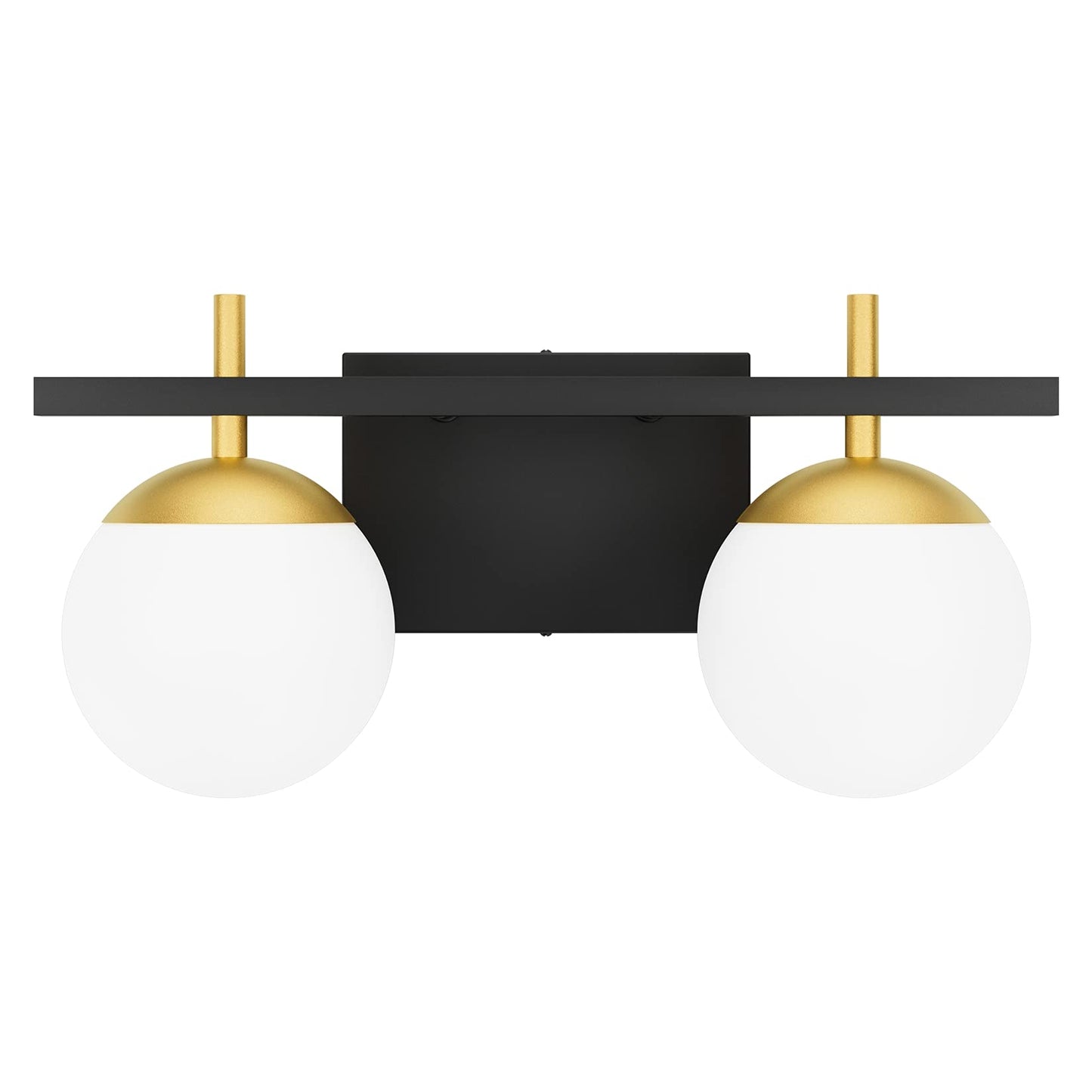 Ralbay 2-Light Black Gold Bathroom Vanity Light - Mid Century Modern Bathroom Light Fixture with Black/Golden Milky Glass Ball Wall Light