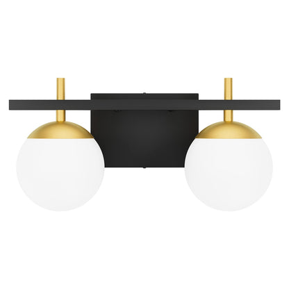 Ralbay 2-Light Black Gold Bathroom Vanity Light - Mid Century Modern Bathroom Light Fixture with Black/Golden Milky Glass Ball Wall Light