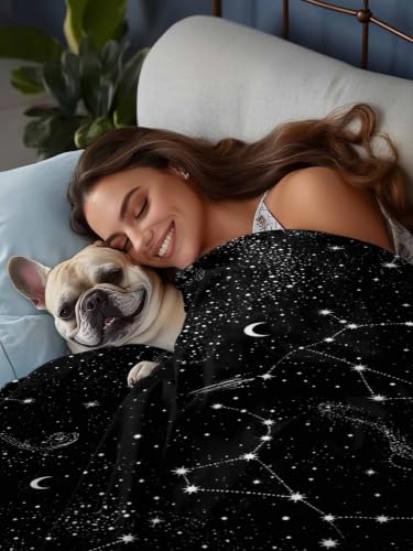 Black Starry Sky Queen Size Flat Sheet - Wrinkleproof Cooling Microfiber Bedding Variation of Black / Queen 90x102