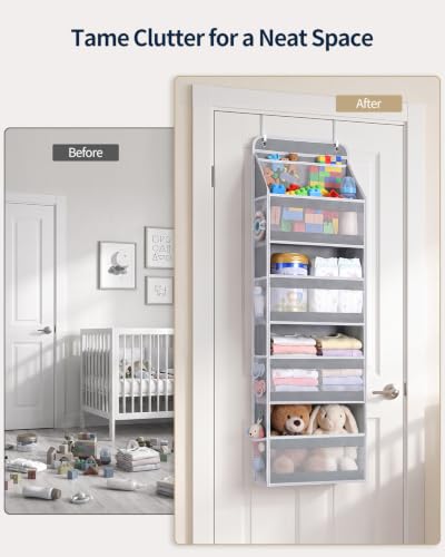 Over the Door Organizer 4-Tier Mesh Storage, Longer Grey Hanging Shelf - Middle-Mesh