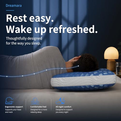 Dreamara Side Sleeper Cooling Crescent Memory Foam Pillow Queen Blue