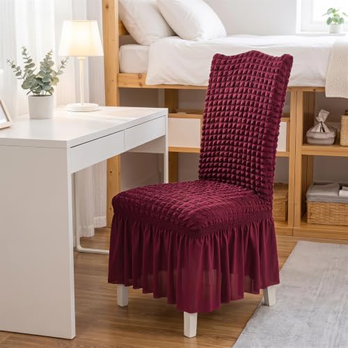 Stretch Jacquard Chair Slipcover - Wine Red, 1 Piece for Dining & Lounge Chairs